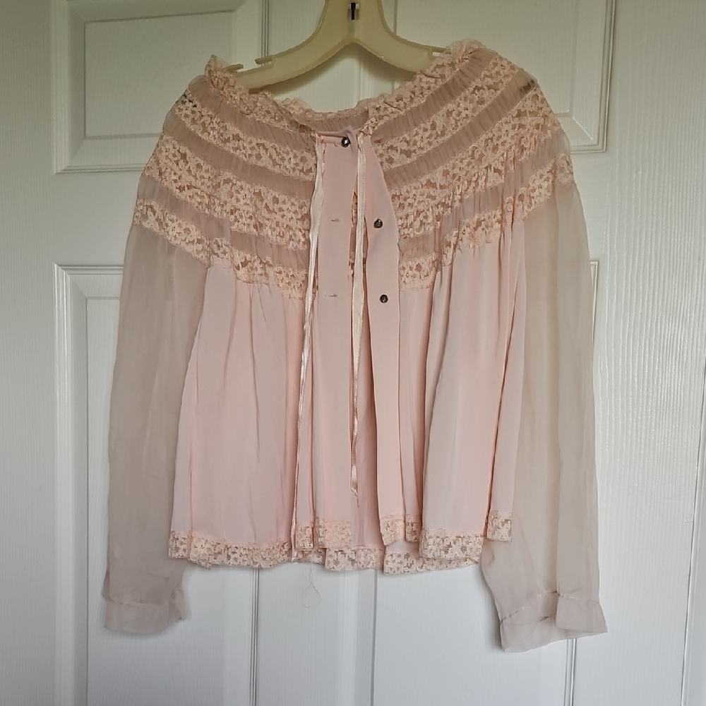 Pandora Pink Ruffled Long Sleeve Bed Jacket